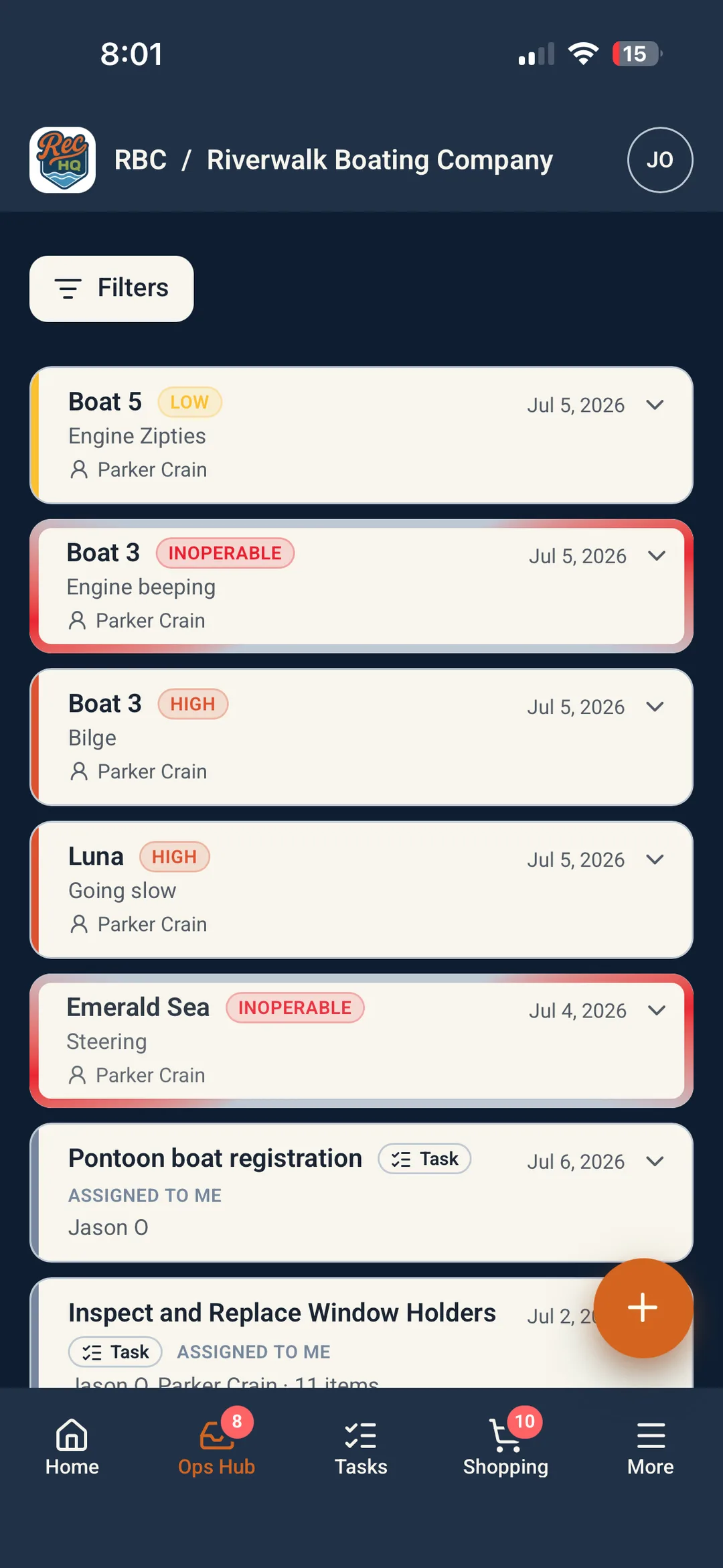 RecHQ app — Ops Hub