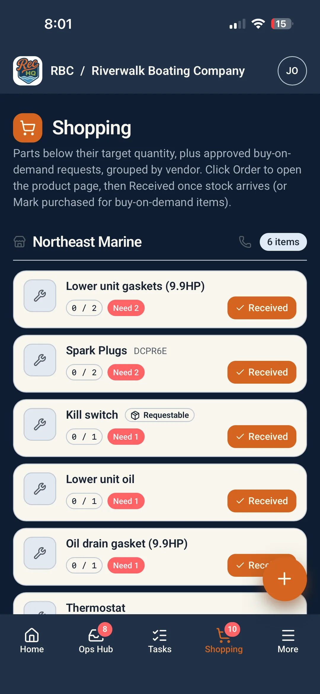 RecHQ app — Shopping & inventory