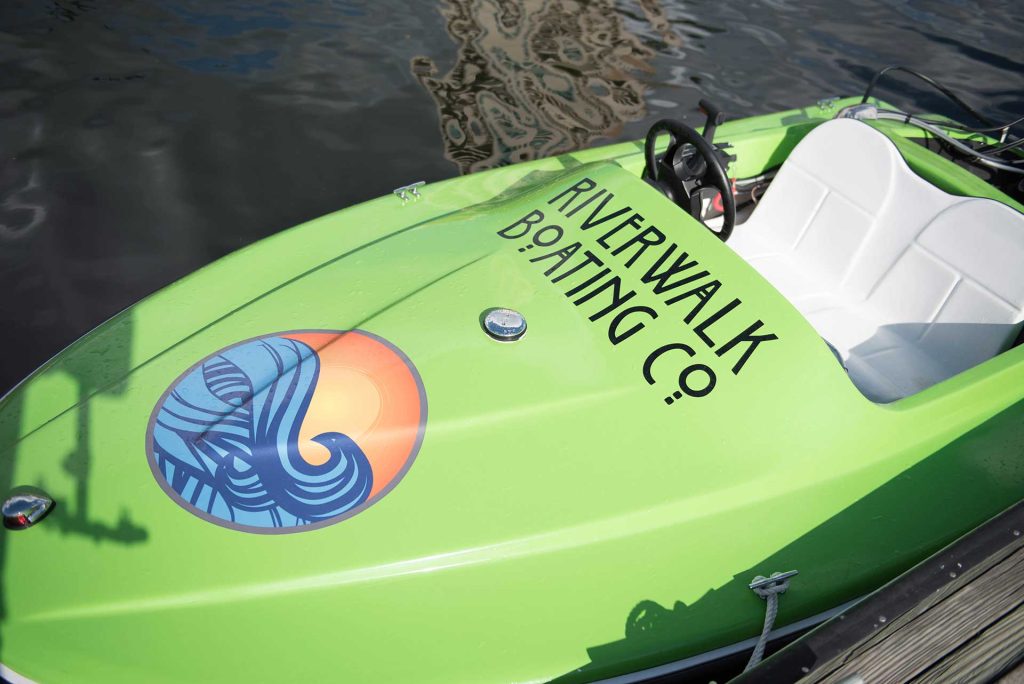 Rental boats docked on Tampa's Riverwalk